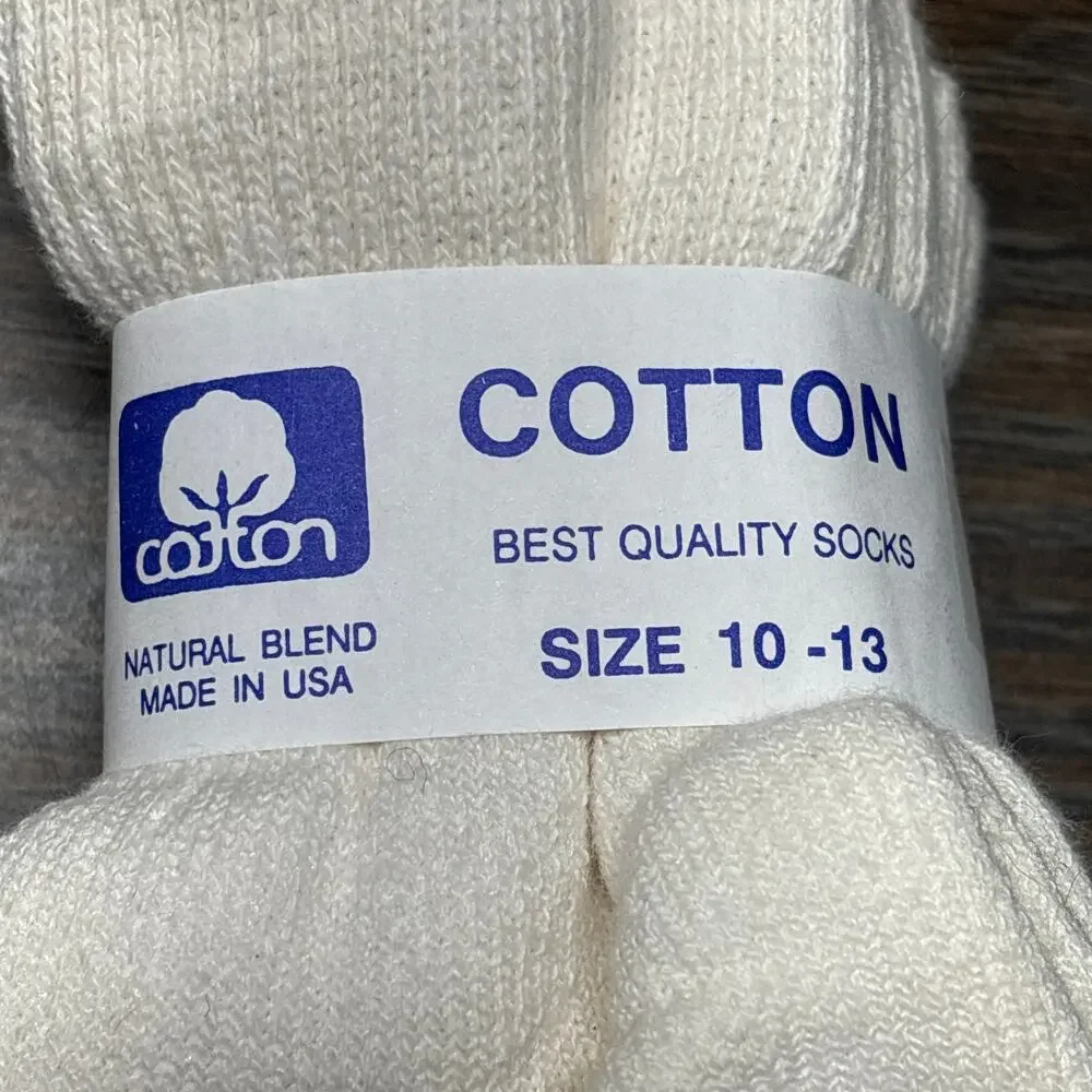 New Vintage Cotton Ankle Socks Mens 10-13 White Made In USA Pack Of 3